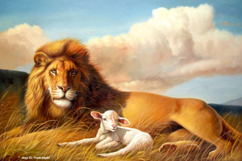 Modern-Abstract-Art-Oil-Painting-Lion-with-lamb-on-canvas-24×36